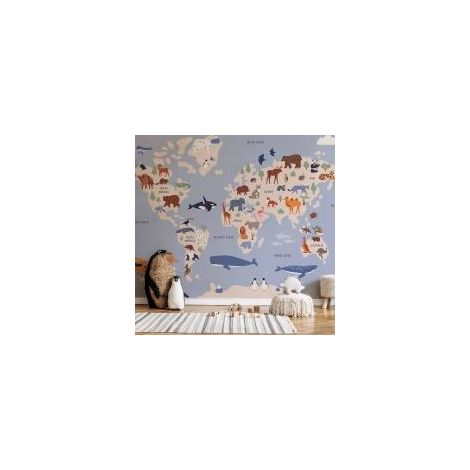 Fond d'écran photo - Carte du monde avec illustrations d'animaux