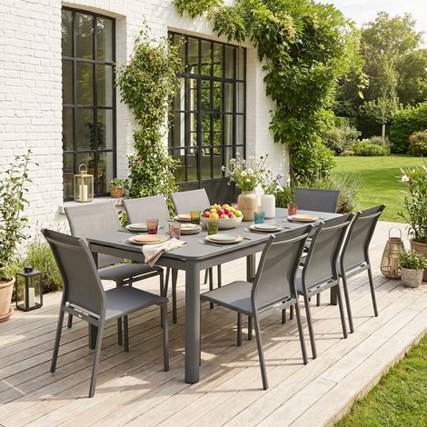 Table de jardin extensible aluminium + 8 assises anthracite - Soria / Buffalo