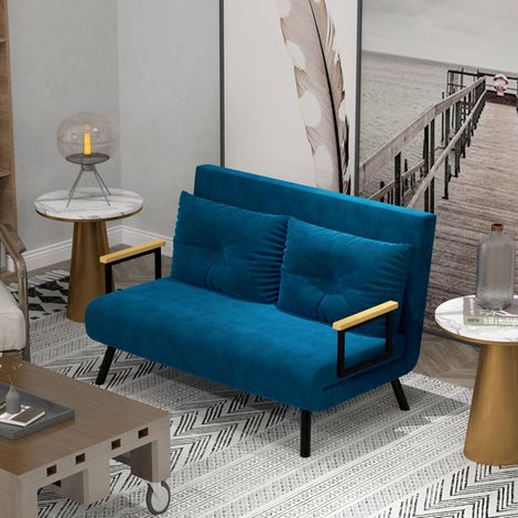 Canapé-lit fauteuil relax en velours bleu, dossier réglable 5 positions, 102x73x81 cm, OKWISH (1/5)