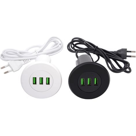 Prise encastrable 3X USB A ronde Noir