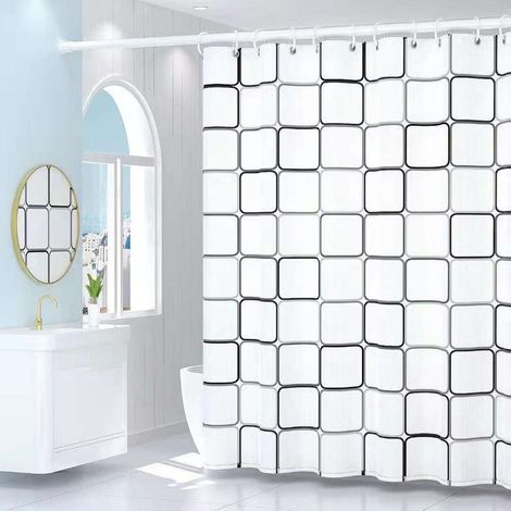 Filiyano-Rideau de douche PEVA, tringle télescopique sans perçage, tissu PEVA épais, grand format carré 150 x 180 mm + tringle 90-160 mm (1/3)