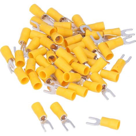 50 cosses à fourche isolées, connecteurs de câble en U, sertissage SV5.5-4, jaunes, pour câbles 12-10 AWG (1/5)