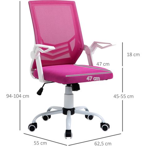 Sedia da ufficio ergonomica Vinsetto, sedia girevole con altezza regolabile, braccioli ribaltabili, supporto lombare traspirante per adolescenti e adulti, 62,5x55x94-104 cm, rosa