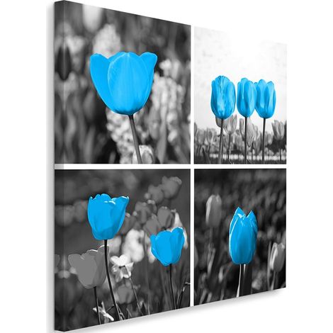 Tableau sur toile Set de tulipes bleues 40x40 (1/5)