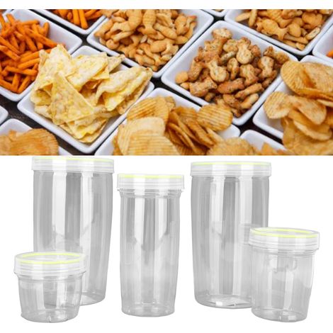 Set aus 5 stapelbaren Vorratsdosen mit ineinandergreifendem Boden und Deckel zur Aufbewahrung von Nudeln, Keksen, Nüssen, Kaffeebohnen, Müsli, Vorratszutaten, BPA-frei und umweltfreundlich. (1/5)