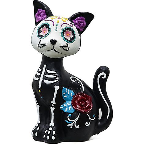Statuette décorative Chat Crâne Figurine squelette chien et chat Grande taille Décoration Halloween Jour des Morts ambiance effrayante (1/5)