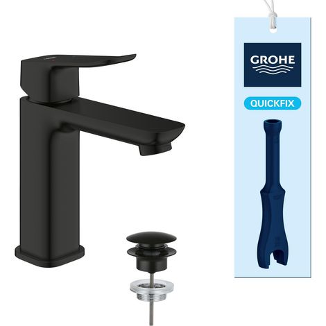 Mitigeur monocommande Lavabo Taille M (Robinet pour Lavabo de Salle de bain, Avec bonde clic clac, facile à installer avec QuickTool inclus), Noir Mat, 1018332430 (1/5)