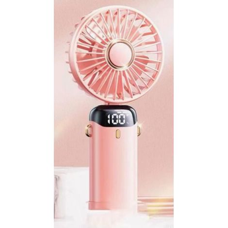 Ventilador portátil plegable de 5 velocidades, 3 en 1 (portátil/de cuello/de sobremesa), apto para uso en interiores y exteriores (rosa). (1/5)