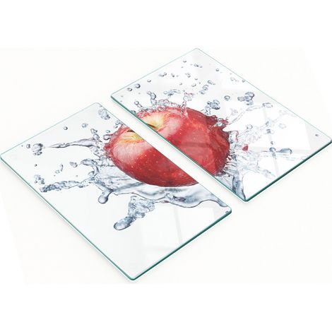 Planches de service en verre pour la cuisine, décorées de motifs de pommes et d'eau, 2 x 30 x 52 cm (1/5)