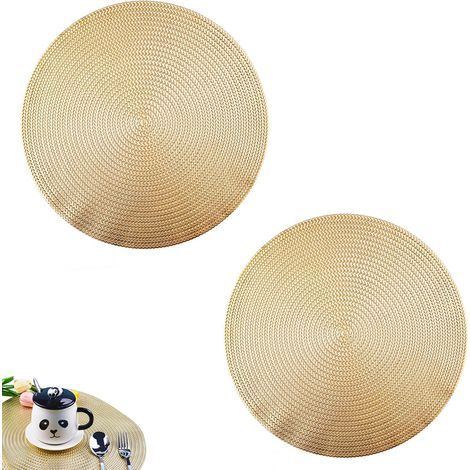 2 Pièces Round napperon Creux, Set de Table Isolant Golden Round, PVC Environmental Anti-échaudage Tableau Isolation Mat, pour Manique, Décoration de Table (Doré) (1/5)