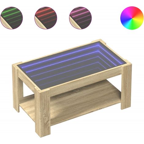 Mesa de centro de salón de diseño moderno con LED 93 x 53 x 45 cm madera de ingeniería color roble y cristal DEC037422