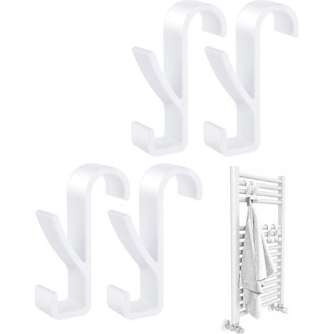 CCYKXA Radiator hook, Set of 4, Bathroom towel, Towel dryer, Flexible hanging, For all standard radiators, White plastic (2.5 x 9.5 x 5.8 cm) (White)