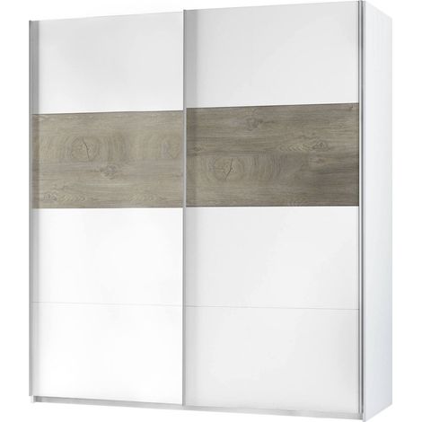 Guardaroba 2 ante Ainu, Armadio per camera da letto, Mobile con barra appendiabiti e 3 ripiani, 180x60h200 cm, Bianco e Rovere