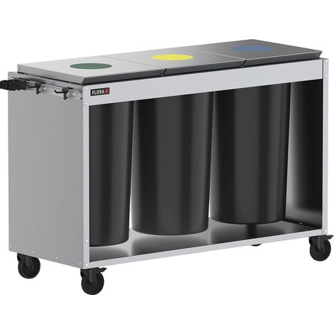 FLORA, Poste de nettoyage Trio, avec 3 poubelles de 60 l, (1/5)
