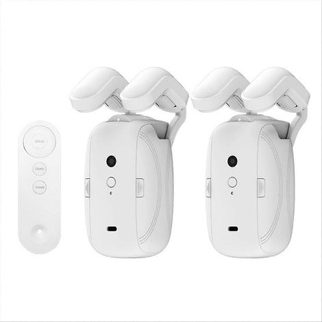 Ouvre-rideau intelligent automatique avec télécommande, motorisation pour store et voilage, installation facile, compatible tringle, pack de 1, fonction minuterie, design blanc moderne (1/5)