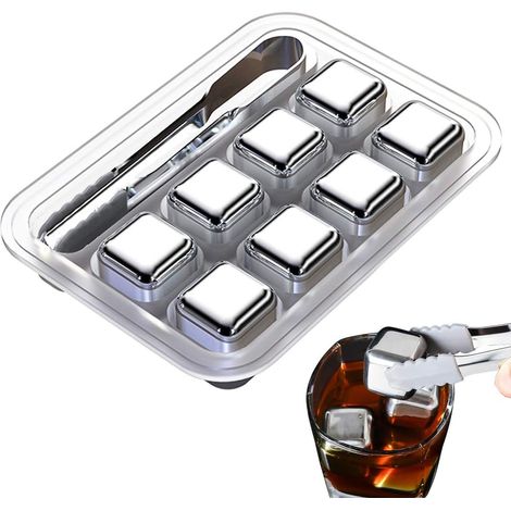 Glaçons en acier inoxydable, lot de 8, réutilisables, pour whisky.