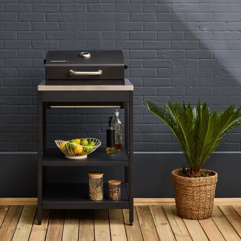 Barbecue grill charbon de bois noir Naxos grille chromée 2 étagères