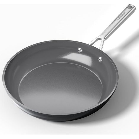 Bratpfanne 28 cm Keramik Induktion, Diamant-Titan-Beschichtung, Backofenfest, Grau