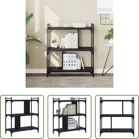 Rangement livres - Bibliothèque à 3 niveaux noir 76x32x88 cm bois d'ingénierie (1/5)