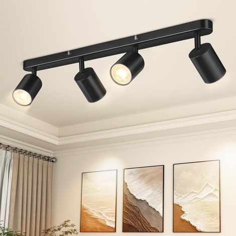 Ceiling Spotlights, Adjustable LED Ceiling Light, 4 GU10 Ceiling Spotlights, Black Ceiling Lighting, Modern Ceiling Light Fixture for Kitchen, Living Room, Bedroom (Bulbs Not Included) (1/5)