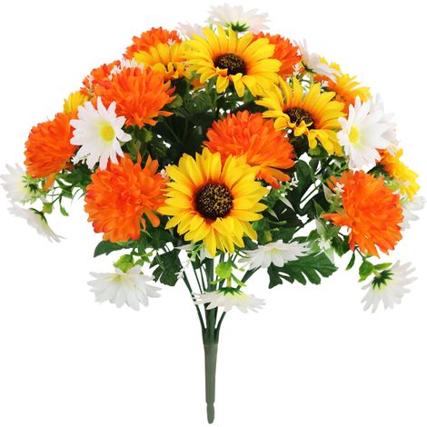 Bouquet de Fleurs artificielles Dahlias Marguerite Tournesol Fleurs en Soie Bouquet de Fleurs décoratives Bouquet Mariage Maison Décoration de Table (1/4)
