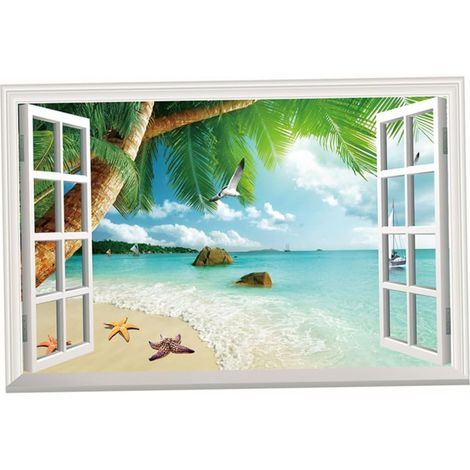 Autocollant Mural Créatif Sticker Faux Paysage De Fenêtre Décoration Murale Amovible Pour Chambre Ou Salon (1/5)