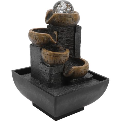 Fontaine de table décorative en résine avec perle lumineuse colorée, ornant un bassin d'eau. Prise UE 220-240 V. (1/5)