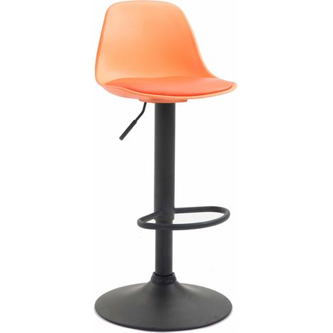 Sgabello da bar con poggiapiedi design moderno in plastica e sintetico schienale arancione gambe nero opaco TDB10573