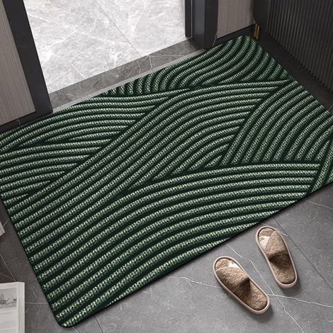 Outdoor Doormat Dark Green Stripes Soft Indoor Entrance Mat Washable Bath Mat Living Room Kitchen Entrance Mat Non-Slip Indoor Entrance Mat Entrance Mat(40x60cm) (1/5)