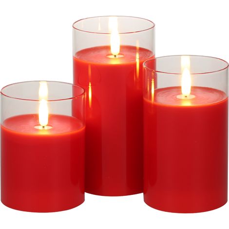 Juego de 3 velas sin llama con efecto parpadeante, alimentadas por 2 pilas AA, para uso en interiores y exteriores (cenas, bodas, Navidad, etc.), como decoración y regalo. (1/5)