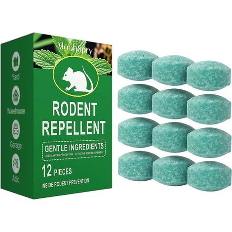 1 boîteLot de 12 répulsifs anti-rongeurs à base d'huile essentielle de menthe poivrée naturelle pour la maison, la voiture et le garage. Répulsif contre les souris au parfum doux, sans danger pour les (1/5)