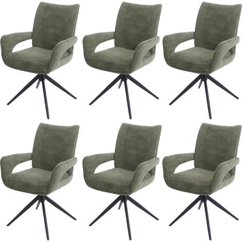 Juego de 6 sillas de comedor HHG-273, silla de cocina, giratoria con retorno automático, tejido/textil chenilla (310 g/m²) Öko-Tex, verde