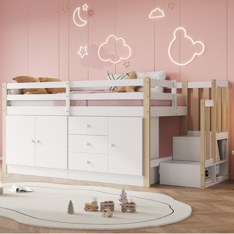 Kinder-Hochbett 254x95x107,6 cm aus MDF und Holz, Weiß, ohne Matratze – MEUBLIV (1/5)