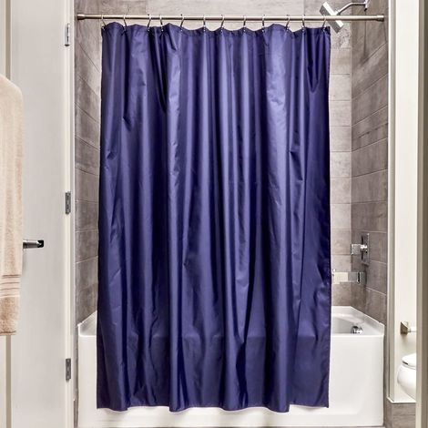 iDesign Tenda doccia in tessuto, Tende per doccia in poliestere con orlo rinforzato, Tenda bagno lavabile con dimensioni di 183,0 cm x 183,0 cm, blu navy (1/4)