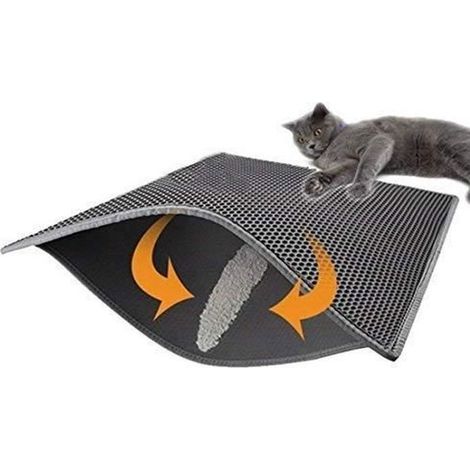 (Schwarze) Katzenstreumatte, faltbare, doppellagige, wasserdichte Waben-Katzenfutter-Bodenschutzmatte (1/4)