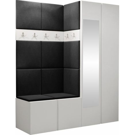 Conjunto para recibidor Pinis X, Blanco, 186x158x46cm, Espejo, Aglomerado laminado, Tapiz, Colocada, Montada en la pared