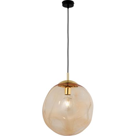 Hängelampe Glas Schirm in Bernstein Gold E27 Esstisch