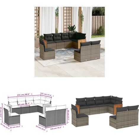 8-tlg. Garten-Sofagarnitur mit Kissen Grau Poly Rattan - Gartenmöbel - Lounge Set - Rattan Möbel - Outdoor Furniture - Gartenlounge - Home & Living (1/3)