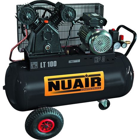 Nu Air – Compresseur pro à courroie 3CV 100L 10 bars 390 L/min – Moteur électrique pour chantiers – Débit d'air performant - 100CM3