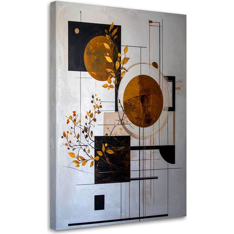 Wandbild Geometrische Abstraktion: Kreise und Blätter in Braun 60x90 (1/5)