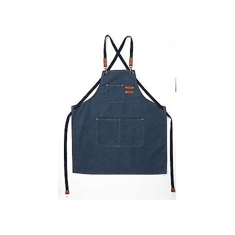 Tablier de cuisine pour homme (bleu) en toile, imperméable et ajustable, avec 3 poches, idéal pour le barbecue, la restauration, le jardinage et la menuiserie. Dimensions : 78 x 68 cm. (1/4)