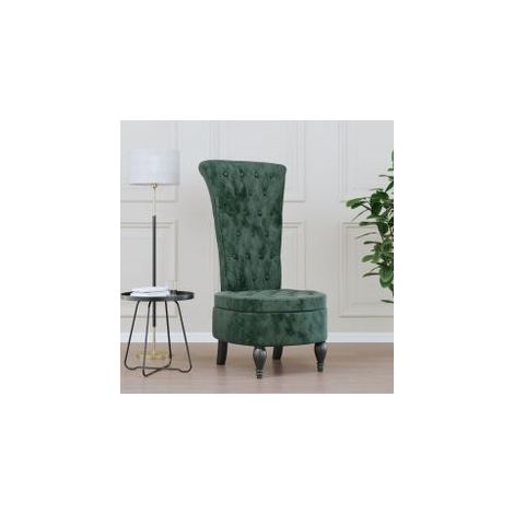 Chaise à dossier haut vert foncé velours conception de bouton (1/5)