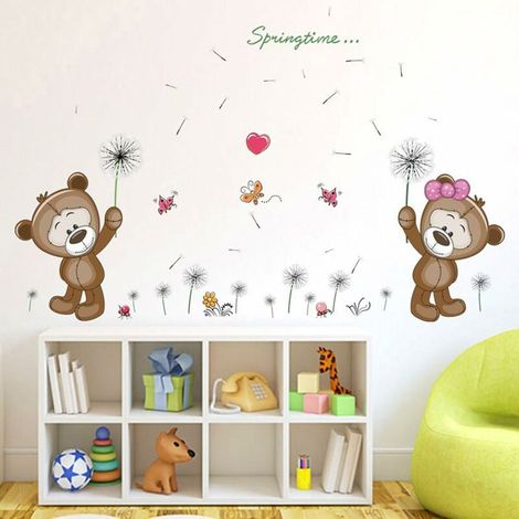 Dessin Animé Ours Pissenlit Stickers Muraux, La Chambre Des Enfants Pépinière Autocollants Amovibles