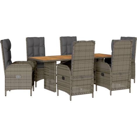 7-tlg. Garten-Essgruppe mit Kissen Grau Poly Rattan vidaXL (1/5)