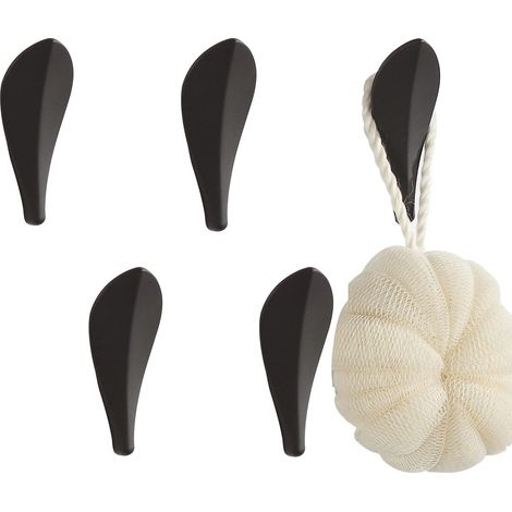 Crochets pour serviettes Lot de 5 crochets muraux noirs à motif feuille pour salle de bain et cuisine GROOFOO (Noir) (1/5)