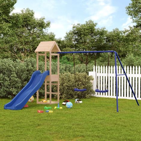 Aire de Jeux Maisonnette de jeu avec toboggan balançoires - Maison de jeu - bois massif de pin BV316047 - BonneVie (1/5)