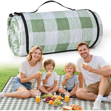 Couverture de pique-nique imperméable, grande nappe de pique-nique 200x200 cm, résistante au sable, lavable, couverture de plage pour camping, accessoires de camping pour activités de plein air, verte (1/5)