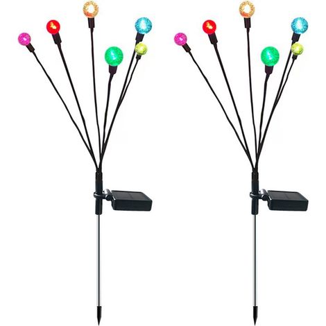 Set mit 2 oszillierenden Solarleuchten in Form von Glühwürmchen mit je 6 Köpfen, intelligenter Lichtsteuerung, wasserdicht, zum Einpflanzen in den Boden, zur Gartendekoration. (1/5)