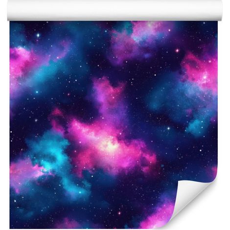 Papel pintado de galaxia en acuarela, azul marino con centro morado, 50x1000 cm. (1/5)