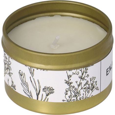 Bougie parfumée au jasmin blanc en cire de soja, sans fumée ni toxines, parfaite pour aromathérapie dans salon, chambre ou salle de bain, présentée en boîte dorée. (1/5)